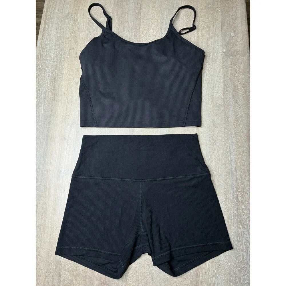 Lululemon SET Align HR Ribbed Short 4" Wunder Train U-Neck Strappy Ribbed Tank 8 - Picture 1 of 4